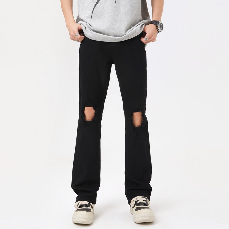 LKTM Wear # American High Street Black Perforated Jeans Men's Vibe Trendy Brand Slim Fit Versatile Show Thin Micro Pull 25B_voghion.com