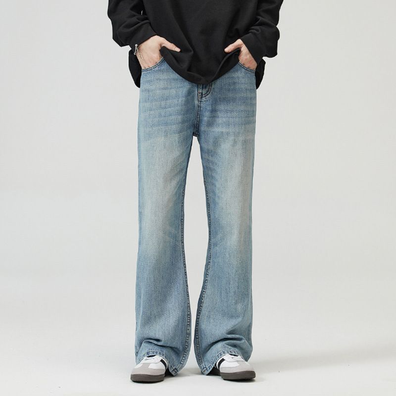 New Spring And Summer American Retro Light Blue Cleanfit Paris Bamboo Scimitar Flared Jeans Men's Loose Trousers_voghion.com