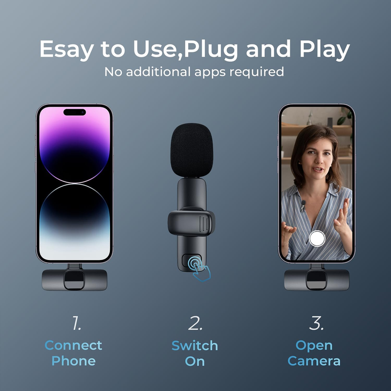 Wireless Lavalier Microphone For Phone,Computer, Mini Lapel Mic With Noise Reduction And Crystal Sound For Video Recording, Vlogging, YouTube_voghion.com