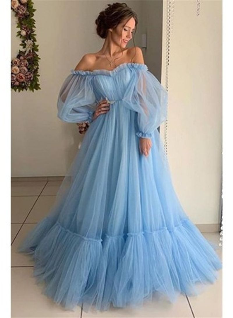 Vestido de novia de tul princesa sencillo con un hombro al descubierto y manga larga de estilo forestal para mujer_voghion.com