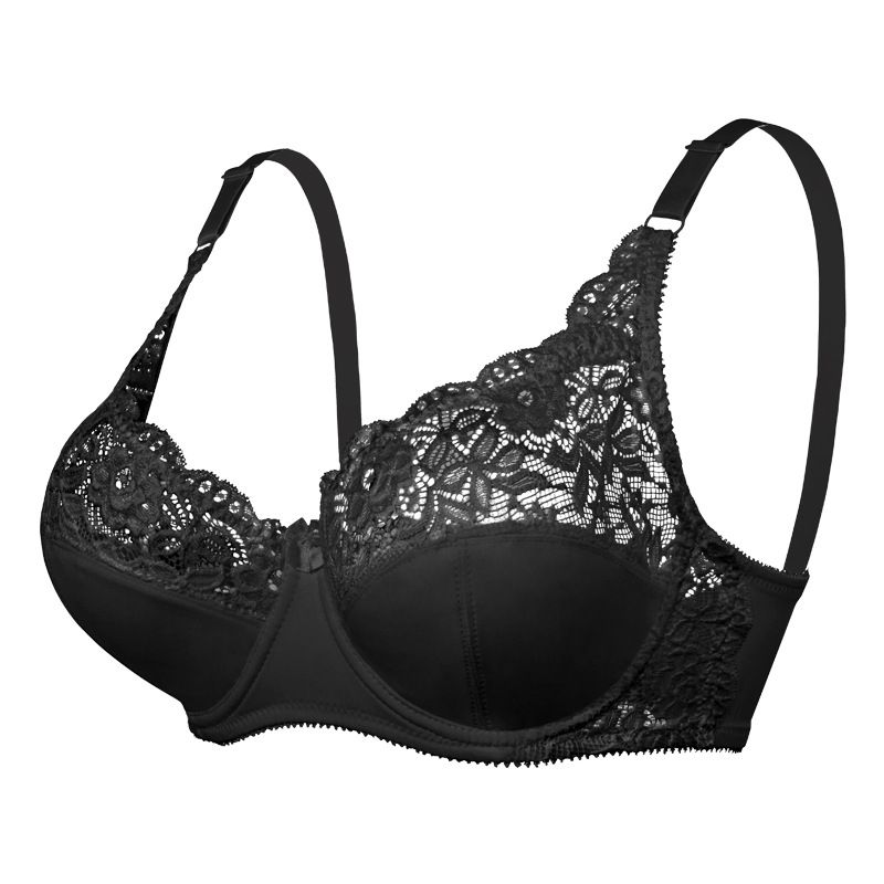 Damen-Dessous in großer Größe mit verstellbarem Bügel und dünnen Baumwoll-Cups, Push-Up-BH mit geraffter Spitze_voghion.com