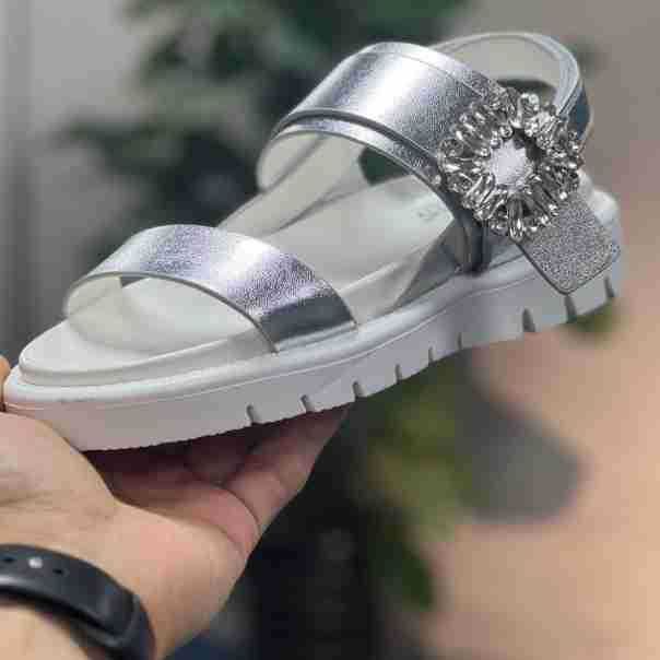 RHOADES Women's Flat Sandals - Elegant Rhinestone Buckle Strap Slides With Wide Band Design_voghion.com