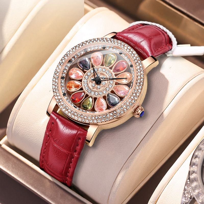 Orologio rotante Shilairun da donna, orologio non automatico, quadrante grande, stelle e strass, orologio da donna alla moda in vera pelle_voghion.com