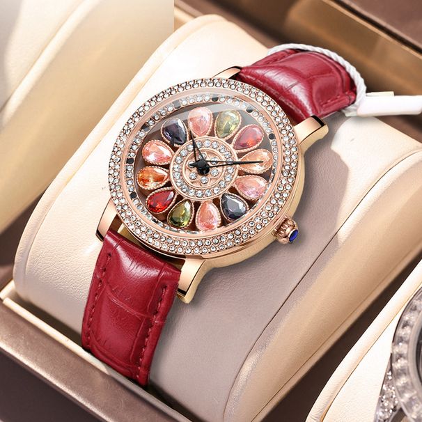 Orologio rotante Shilairun da donna, orologio non automatico, quadrante grande, stelle e strass, orologio da donna alla moda in vera pelle_voghion.com