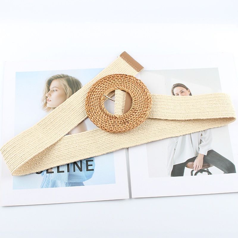 Bohemian joker circle button PP grass weaving elastic waistband_voghion.com