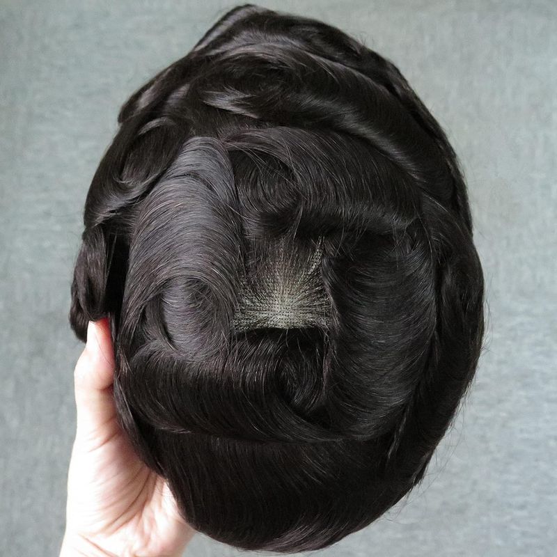 Swiss Lace Toupee For Men 100% Human Hair Pieces 90% Density Hair Replacement System Natural Hairline Real Men Wigs Off Black Color #1B_voghion.com