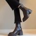 Cowhide Version~ Brown Genuine Leather Thick-Soled Height-Increasing Martin For Women Simple Back Zipper Chunky Heel_voghion.com