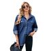 Women's Clothing Washed Raw Edge Denim Long Sleeved Lapel Top_voghion.com