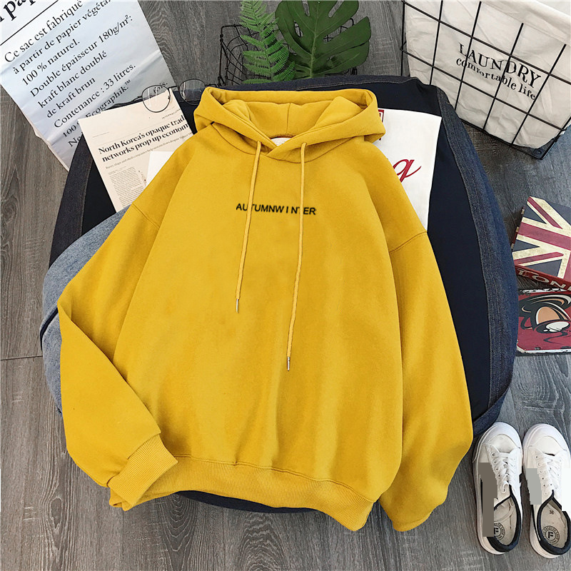 Women's Clothing Autumn and winter plus velvet thick sweater for female students loose versatile style long sleeved tops casual hooded jacket_voghion.com