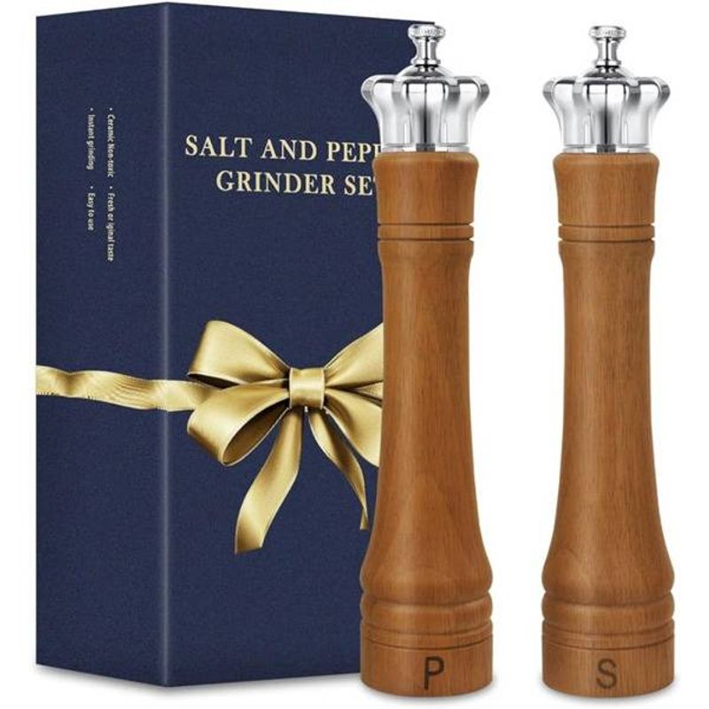 0 Inch Salt And Pepper Grinder Set, 2 Pack Wooden Mill Set With Adjustable Ceramic Core_voghion.com