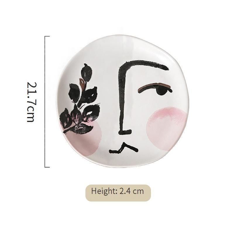 Abstract Face Design Coffee Mug Set - Nordic Style Ceramic Cups With Saucers Minimalist Oil Painting Art For Breakfast & Tea Time​_voghion.com
