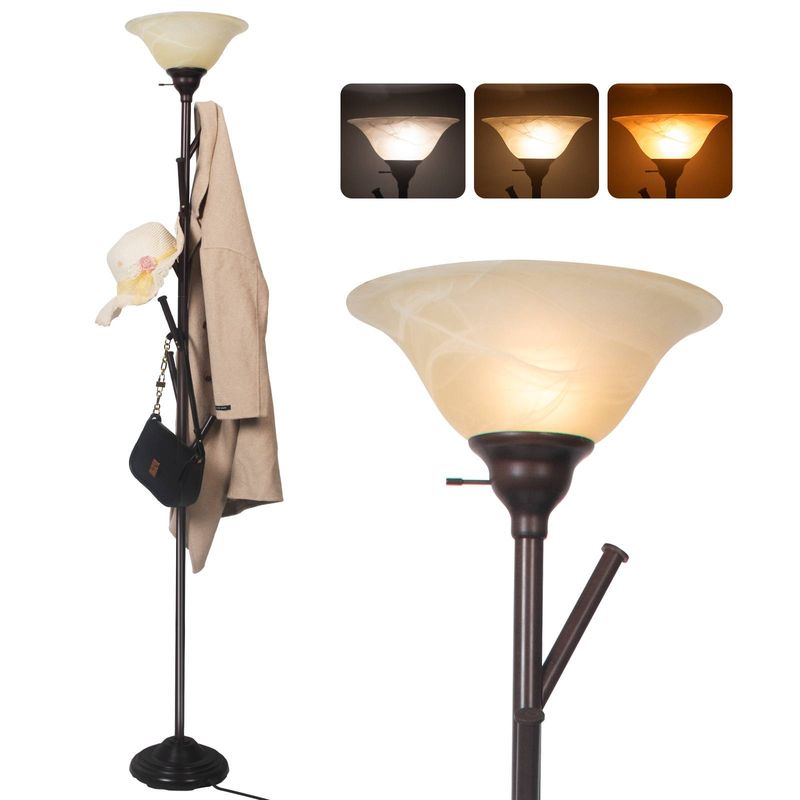 HonoDing Standing Tall Lamp With Standing Coat Rack Tree, Torchiere Floor Lamps With 6 Hooks, Coat Rack Lamp Special For Bedroom, Entryway, Corner_voghion.com