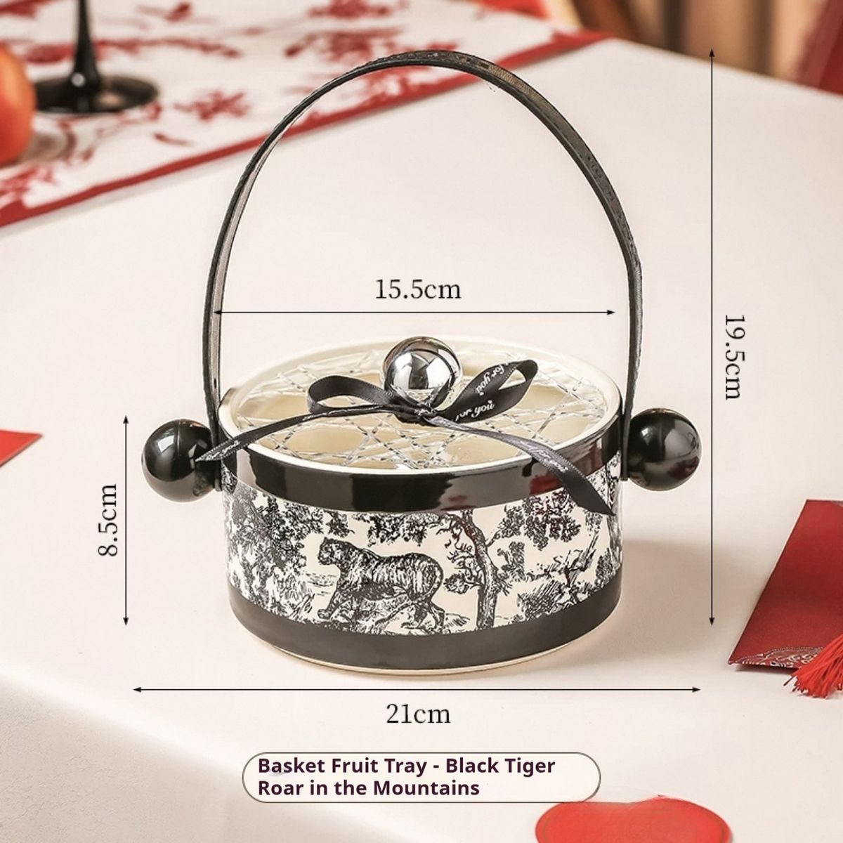 Keramieken fruitmand met acryl deksel en leren handvat - moderne snackschaal voor salontafels, aanrechtbladen en eetkamerdecoratie_voghion.com