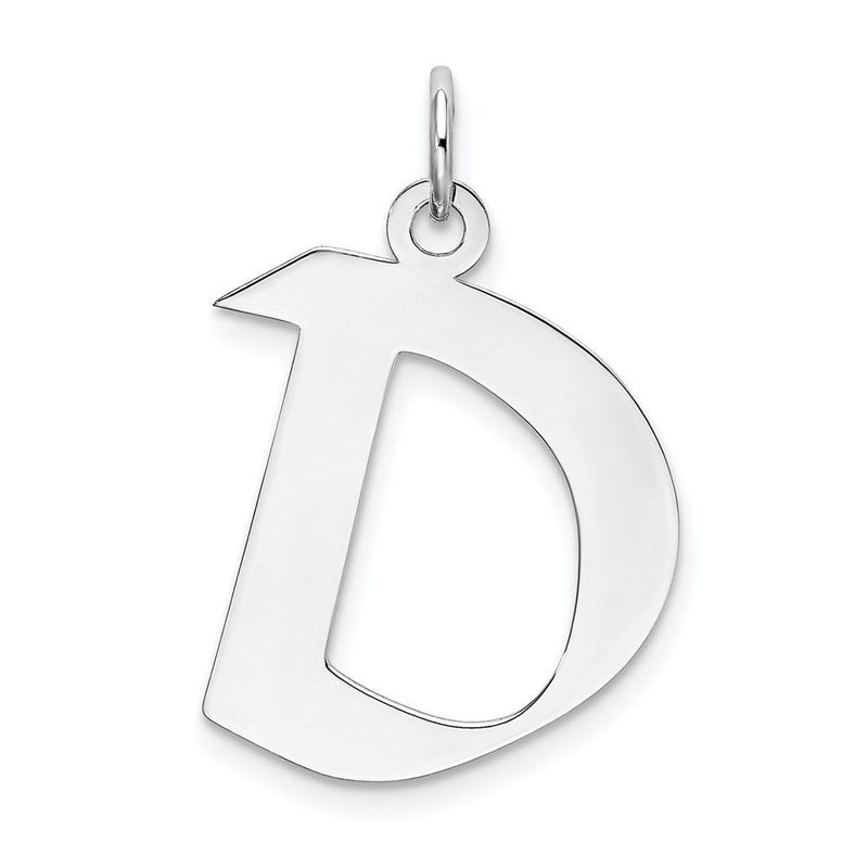 Sterling Silver Rhodium-plated Artisan Block Letter D Initial Charm_voghion.com