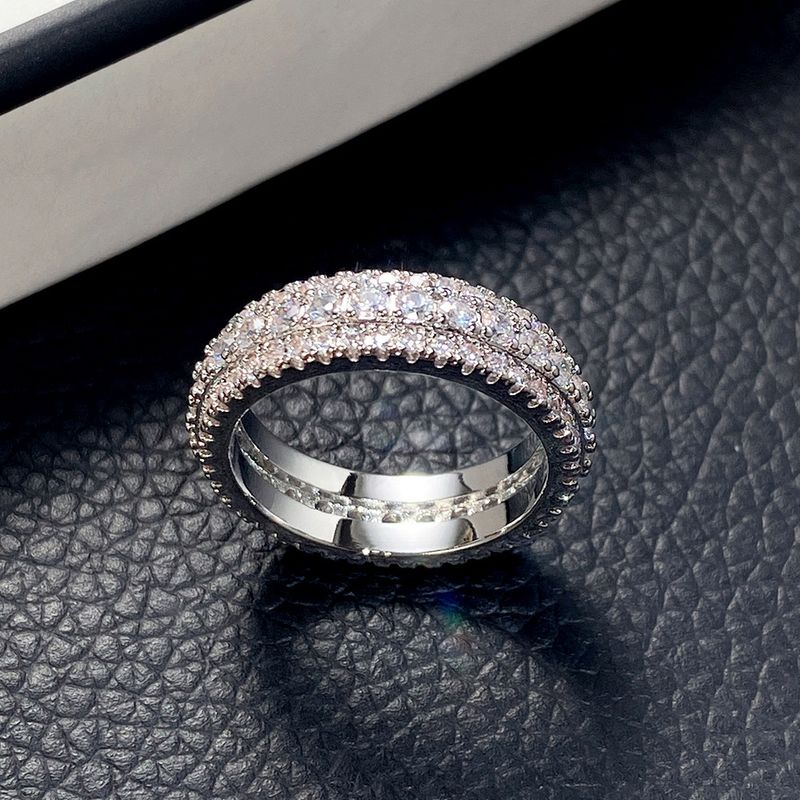 Anillo unisex de lujo exagerado Huitan, chapado en cobre y platino, con circón._voghion.com