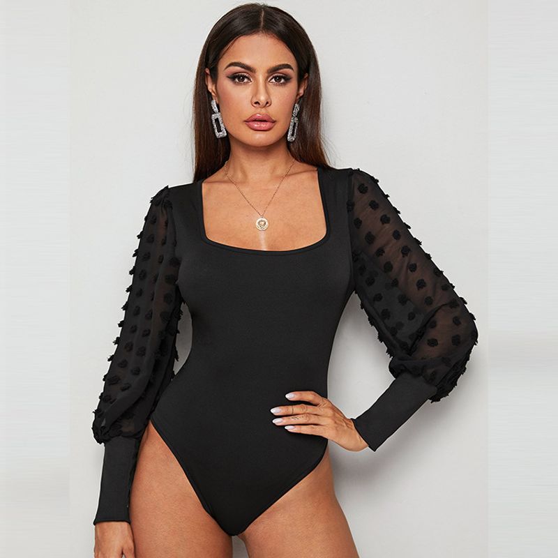 Women's slim-fit fashion square neck long sleeve bodysuit_voghion.com