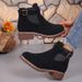 Black Martin Autumn Winter New Large Size Slip-On Short Trendy Round Toe Square Heel Mid-Calf Boots Women's Shoes_voghion.com