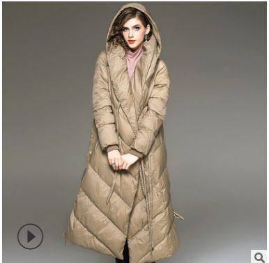 20121 Kış Yeni Gevşek Kapşonlu Aşağı Ceket Bağcıklı Uzun Kollu Sıcak Mont Basit Kadın Giyim_voghion.com