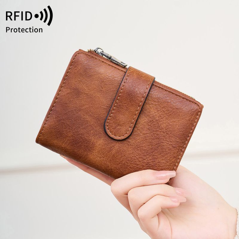 Women's Wallet & Men's Wallet Rfid Anti-theft Brush Ladies Purse Multi-card Simple Three-fold Wallet Retro Short Wallet_voghion.com