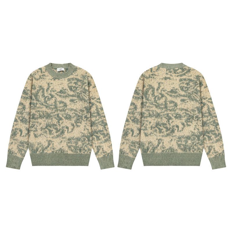 2024 Autumn Winter Heart Floral Jacquard Full Print Loose Casual Trendy Color Block Mohair Knit Crew Neck Sweater_voghion.com