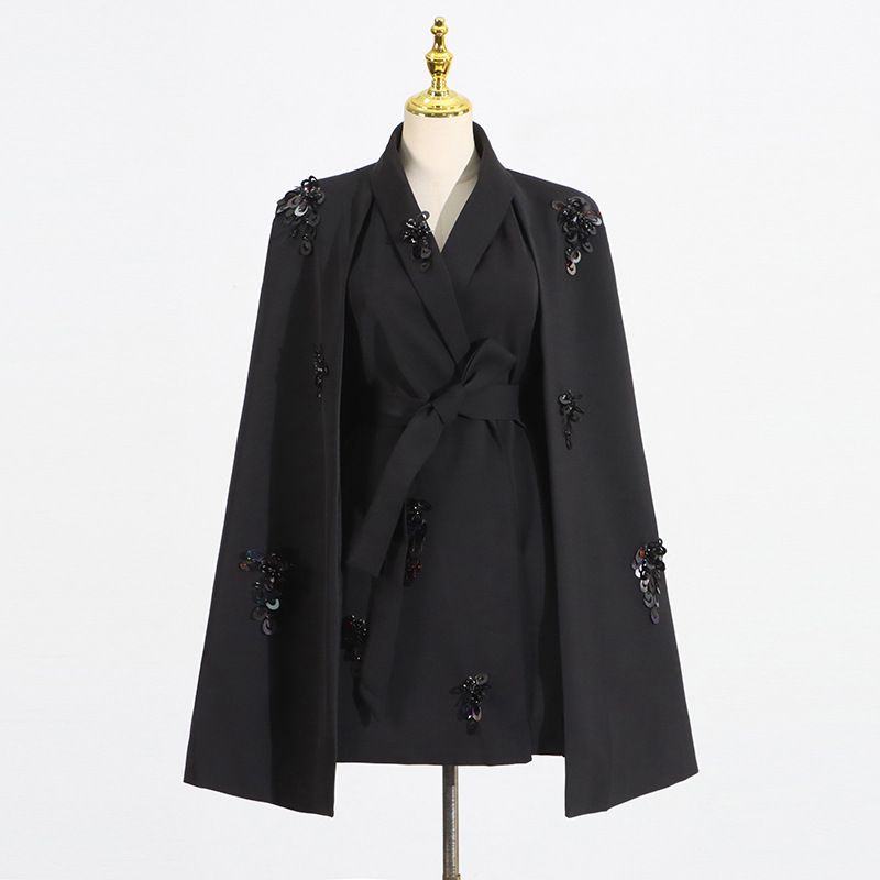 K Fashionable Personalized Coat For Women; Trendy New Style With Elegant Temperament; Loose Patchwork Cape With Waist-cinching Suit For_voghion.com