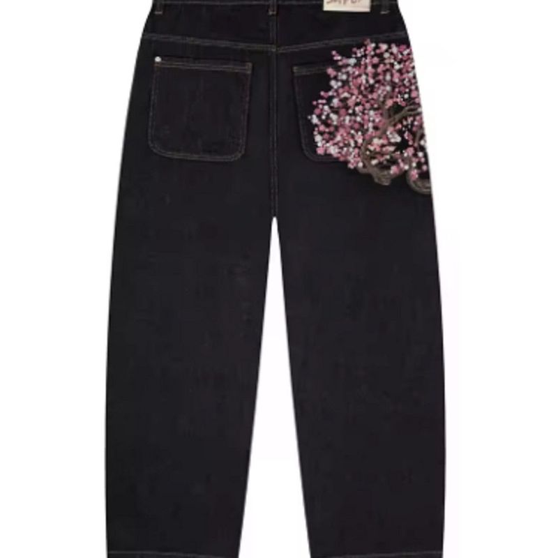 Hip-Hop Jeans Loose Casual Straight Long Pants American Style Personality Street Floral Embroidery_voghion.com