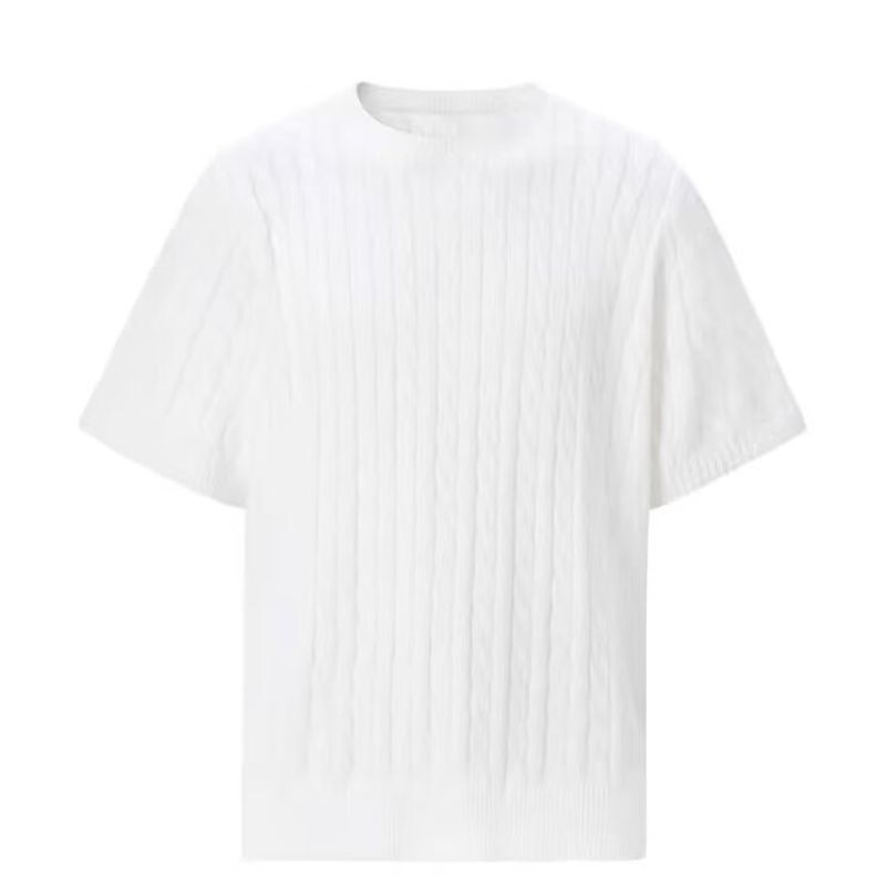 T-shirt tricoté à manches courtes pour homme, pull d'été ample et décontracté à col rond, version coréenne tendance, haut de gamme_voghion.com