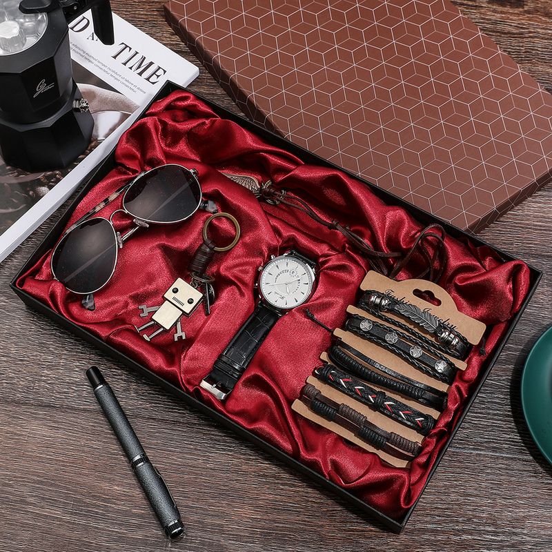 Watch Gift Set Fashion Men's Watch Set Creative New 5 Piece Set PU Leather Quartz Calendar Watch Gift Box_voghion.com