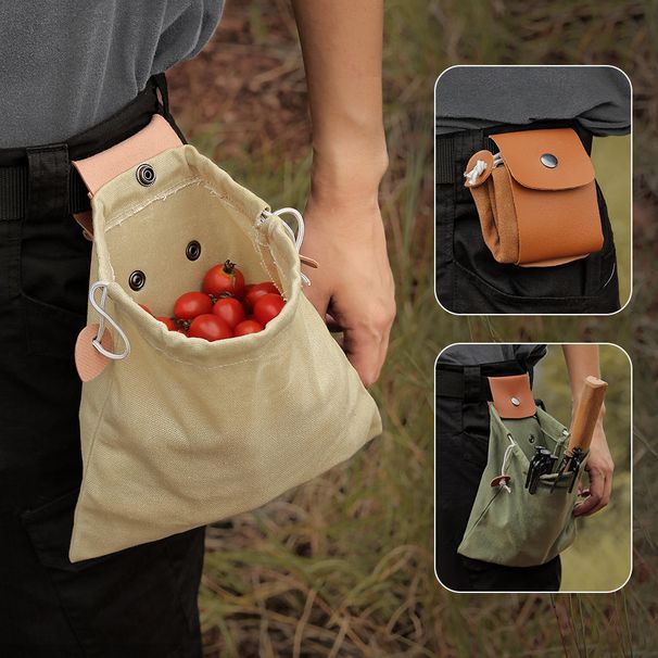 Outdoor Foraging Bag Fruit Picking Bag Waist Hanging Tool Waist Bag Bundle Mouth Bag Folding Canvas Tool Storage Bag_voghion.com