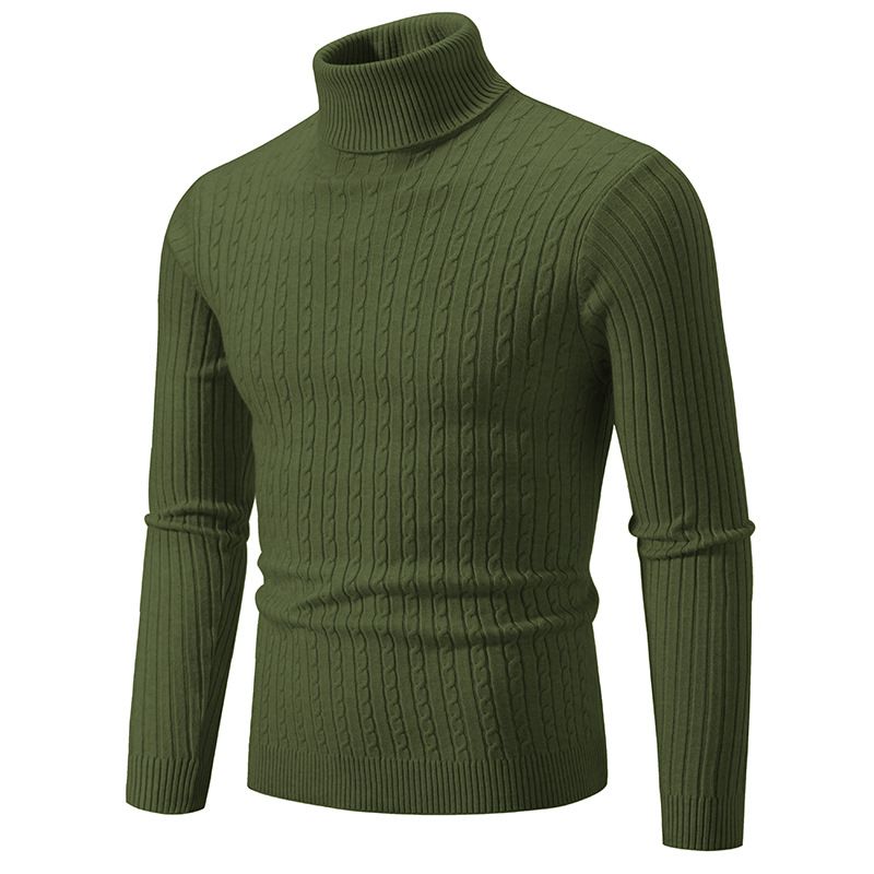 Pull à col haut automne et hiver 2024, édition coréenne, pull ajusté, base torsadée en pâte frite_voghion.com