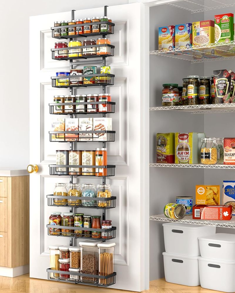 Moforoco White 9-Tier Over The Door Pantry Organizer Black Hanging Basket Wall Spice Rack Home Storage Shelves136_voghion.com