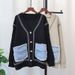 2024 Autumn Winter New Patchwork Denim Pocket Sweater Coat High-end European Style Loose Versatile Knitted Cardigan For_voghion.com