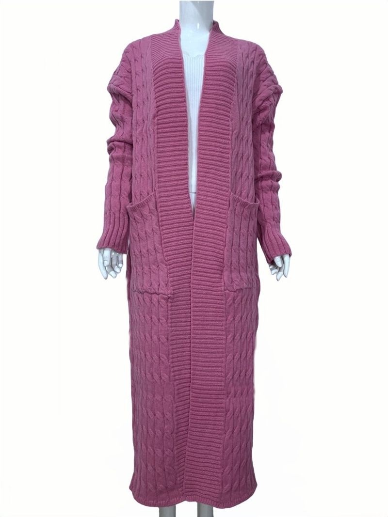 Cardigan long oversize pour femme - Col en V, maille torsadée, grande taille, extra long (100 cm et plus), ouvert sur le devant, style streetwear_voghion.com