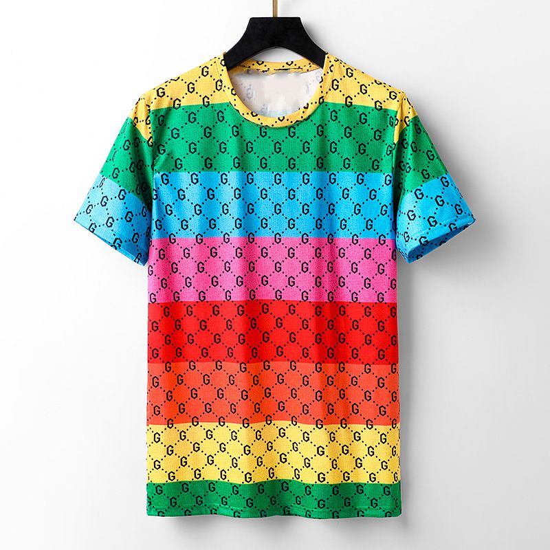Herrenbekleidung Sommer T-Shirt Herrenmode Regenbogen Trend Plaid Halbarm Herren High-End Außenhandel Bottoming Shirt Spot Langfristige_voghion.com