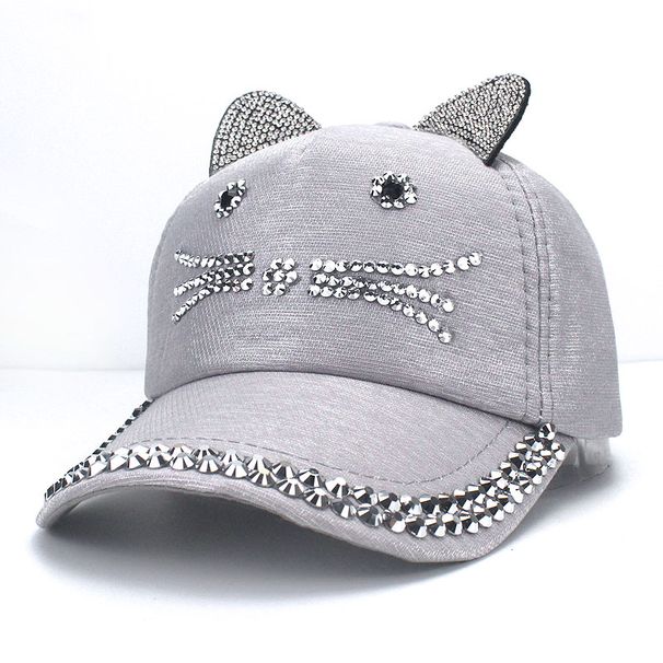 Unisex Baseball Children Cat Ears Rivets Sun Cowboy Hat Snapback Rhinestones Diamond for Boy Girls Casual Cap Bone Gorro_voghion.com