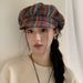 Red Plaid Artist For Women Fashionable Beret Face Slimming Duckbill Cap Large Head Circumference Cloud Versatile_voghion.com