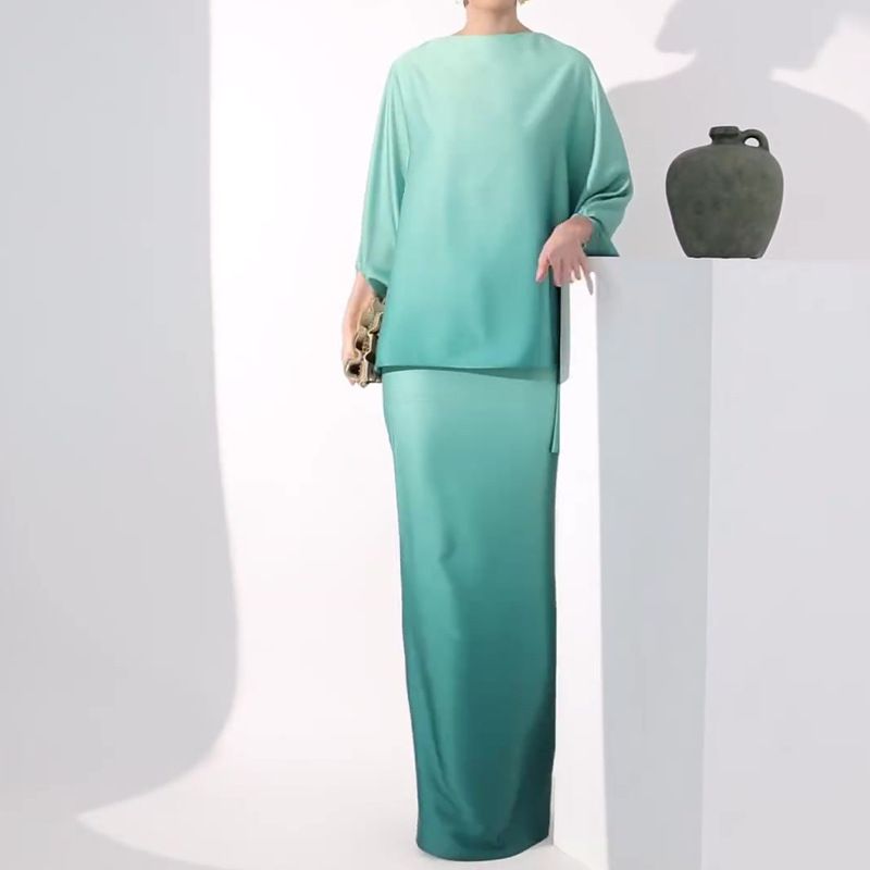 Gonna a coda di pesce con sfumatura di colore alla moda stile casual da donna Set da due pezzi per donna_voghion.com