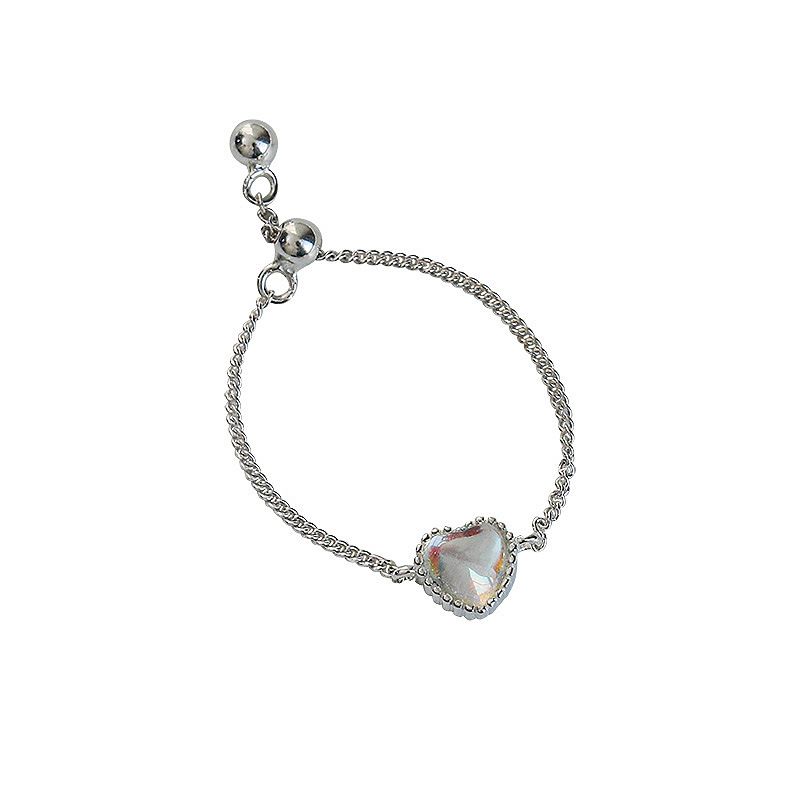 Sterling Sier VENUS Mode Hartvormige Maansteen Ring Vrouwelijke Pull-type Naakte Ketting Wijsvinger Ring Sim_voghion.com