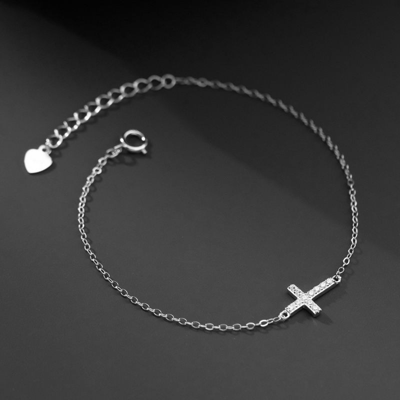 Bracciale a croce in argento puro con diamanti intarsiati per donna, leggero e lussuoso, semplice, personalizzato, versatile, di alta qualità_voghion.com