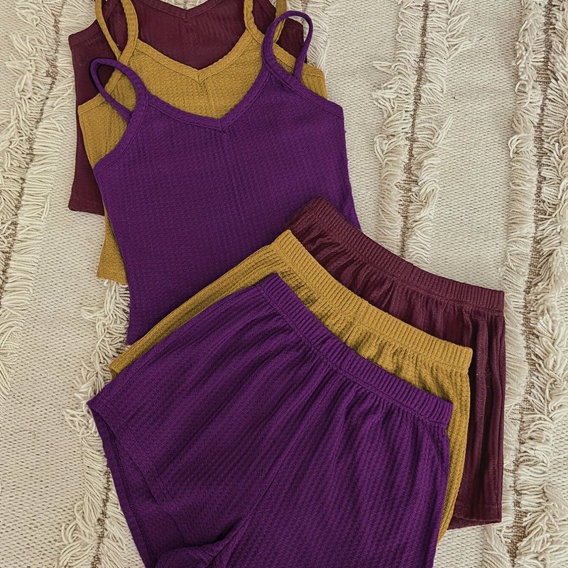 3 set di abiti da salotto in due pezzi, 3 canottiere + 3 pantaloncini elastici, abbigliamento da donna_voghion.com