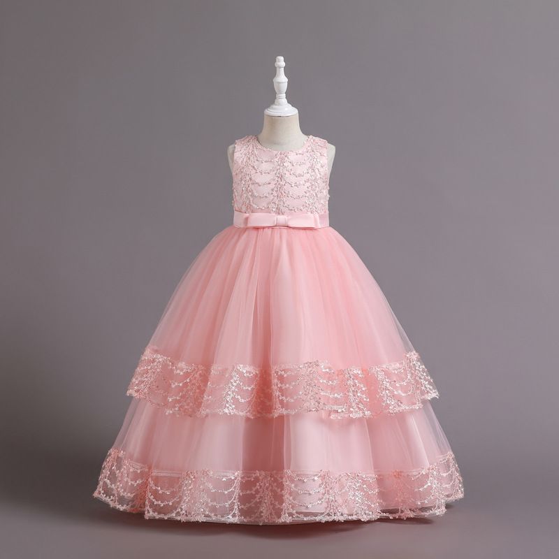 Mother & Kids Girls wedding dress princess dress sequin skirt performance dress party three-dimensional lace long skirt flower girl wedding dress_voghion.com
