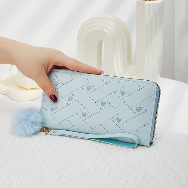 Women's Short Wallet With Single Zipper - Multi-Functional Wristlet Purse Featuring Heart Embroidery (Available, RFID Protection)_voghion.com