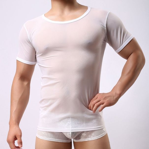 LuvBox Maglietta a maniche corte in rete da uomo, stile coreano casual sexy tedesco_voghion.com