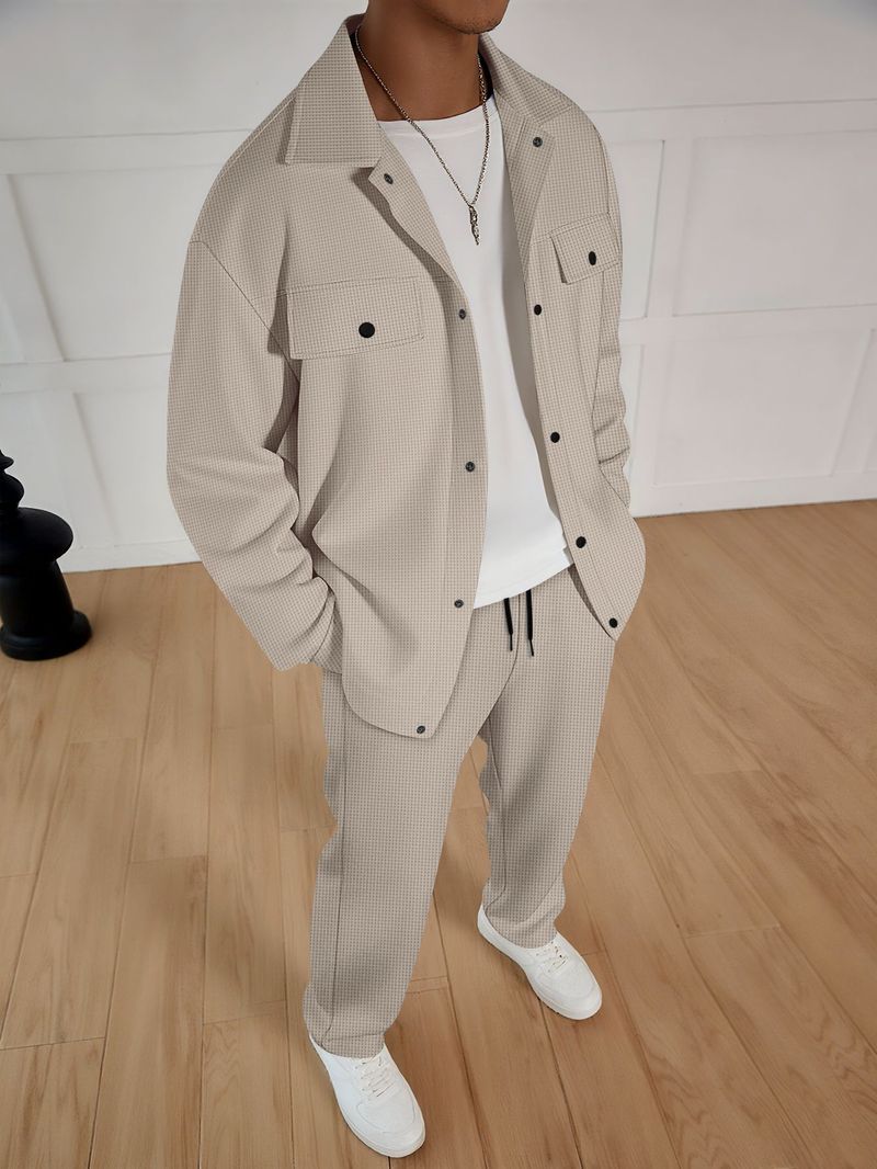 Lässiges Sportbekleidungsset für Herren – Slim-Fit-Jacke mit Reißverschluss und Hose mit geradem Bein (Schwarz/Marineblau/Weinrot/Beige/Himmelblau, S-XXXL)​_voghion.com