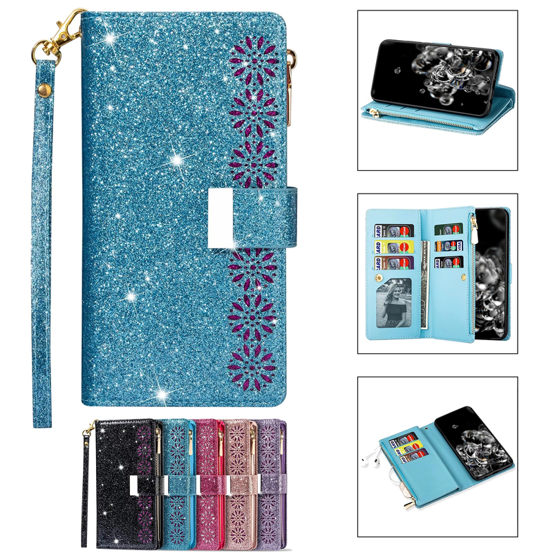 Funda tipo billetera con tapa brillante para Samsung Galaxy A12 A10 A40 A50 A51 A71 A41 A5 A6 A7 J3 J5 J6 J7 M11 M21 M31 M51 Funda protectora_voghion.com