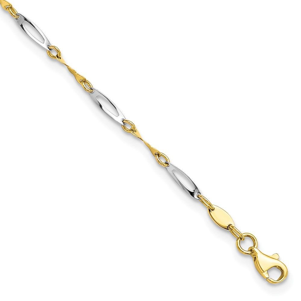 10K Two-tone Polished Fancy Link 1in Ext. Anklet_voghion.com