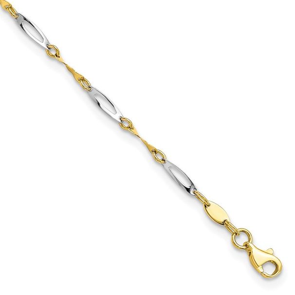10K Two-tone Polished Fancy Link 1in Ext. Anklet_voghion.com