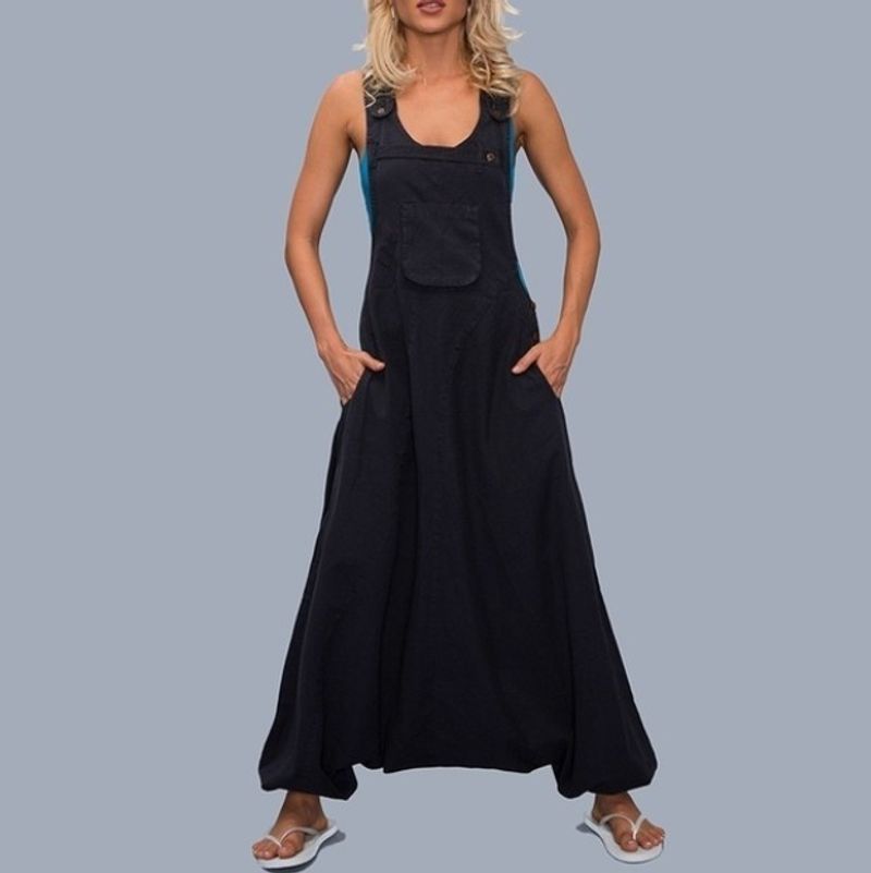 Casual cotton and linen overalls baggy pants_voghion.com