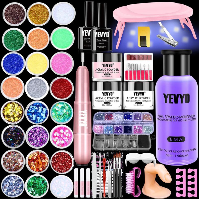 Acrylic Nail Kit With Drill And UV Light, Nail Kit For Beginners With Everything, 24 Glitter Colors Acrylic Powder, 3 Colors Acrylic Powder, 1.96oz Monomer Liquid_voghion.com