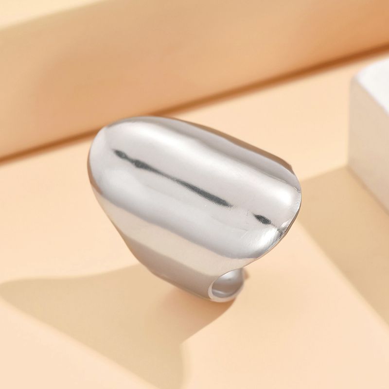 Geometric Wide Large Smooth Simple Exaggerated Stainless Steel Adjustable Open Ring_voghion.com